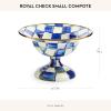MACKENZIE-CHILDS Enamel Compote, Pedestal Serving Dish or Decorative Bowl, Large, Wild Rose Slate(Royal Check)
