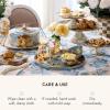 MACKENZIE-CHILDS Enamel Pedestal Platter, Round Cake Stand, Large, Wild Rose Slate(Blue-gray  Brown)