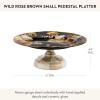 MACKENZIE-CHILDS Enamel Pedestal Platter, Round Cake Stand, Large, Wild Rose Slate(Brown Wild Rose)