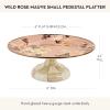 MACKENZIE-CHILDS Enamel Pedestal Platter, Round Cake Stand, Large, Wild Rose Slate(Mauve Wild Rose)