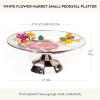 MACKENZIE-CHILDS Enamel Pedestal Platter, Round Cake Stand, Large, Wild Rose Slate(White)