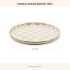 MACKENZIE-CHILDS Enamel Round Tray, Decorative Serving Platter for Food and Drinks, Wild Rose Mauve(Mocha Check)