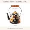 MACKENZIE-CHILDS Enamel Tea Kettle, Decorative Tea Kettle for Stovetop, 3 Quarts, Wild Rose Slate(Brown Wild Rose)
