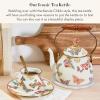 MACKENZIE-CHILDS Enamel Tea Kettle, Decorative Tea Kettle for Stovetop, 3 Quarts, Wild Rose Slate(Butterfly Garden)