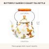 MACKENZIE-CHILDS Enamel Tea Kettle, Decorative Tea Kettle for Stovetop, 3 Quarts, Wild Rose Slate(Butterfly Garden)