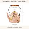 MACKENZIE-CHILDS Enamel Tea Kettle, Decorative Tea Kettle for Stovetop, 3 Quarts, Wild Rose Slate(Mauve Wild Rose)