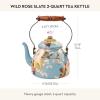 MACKENZIE-CHILDS Enamel Tea Kettle, Decorative Tea Kettle for Stovetop, 3 Quarts, Wild Rose Slate(Slate Wild Rose)