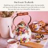 MACKENZIE-CHILDS Enamel Tea Kettle, Decorative Tea Kettle for Stovetop, 3 Quarts, Wild Rose Slate(White Flower Market)