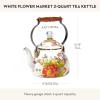 MACKENZIE-CHILDS Enamel Tea Kettle, Decorative Tea Kettle for Stovetop, 3 Quarts, Wild Rose Slate(White Flower Market)