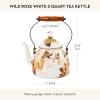 MACKENZIE-CHILDS Enamel Tea Kettle, Decorative Tea Kettle for Stovetop, 3 Quarts, Wild Rose Slate(White Wild Rose)