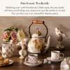 MACKENZIE-CHILDS Enamel Tea Kettle, Decorative Tea Kettle for Stovetop, 3 Quarts, Wild Rose Slate(White Wild Rose)