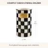 MACKENZIE-CHILDS Enamel Utensil Holder, Stylish Kitchen Countertop Organizer, Wild Rose Mauve(Courtly Check)