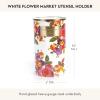 MACKENZIE-CHILDS Enamel Utensil Holder, Stylish Kitchen Countertop Organizer, Wild Rose Mauve(Flower Market White)