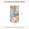 MACKENZIE-CHILDS Enamel Utensil Holder, Stylish Kitchen Countertop Organizer, Wild Rose Mauve(Slate Wild Rose)