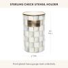 MACKENZIE-CHILDS Enamel Utensil Holder, Stylish Kitchen Countertop Organizer, Wild Rose Mauve(Sterling Check)