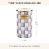 MACKENZIE-CHILDS Enamel Utensil Holder, Stylish Kitchen Countertop Organizer, Wild Rose Mauve(Violet Check)