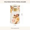 MACKENZIE-CHILDS Enamel Utensil Holder, Stylish Kitchen Countertop Organizer, Wild Rose Mauve(White Wild Rose)