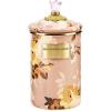 MACKENZIE-CHILDS Enamel Canister, Kitchen Storage Container with Lid, Large, 64-Ounce Capacity, Wild Rose Slate(Mauve Wild Rose)