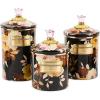 MACKENZIE-CHILDS Enamel Canister Set, Small (38 oz.), Medium (48 oz.), and Large (64 oz.) Kitchen Containers, Brown Wild Rose(Brown Wild Rose)