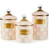 MACKENZIE-CHILDS Enamel Canister Set, Small (38 oz.), Medium (48 oz.), and Large (64 oz.) Kitchen Containers, Brown Wild Rose(Rosy Check)