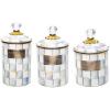 MACKENZIE-CHILDS Enamel Canister Set, Small (38 oz.), Medium (48 oz.), and Large (64 oz.) Kitchen Containers, Brown Wild Rose(Sterling Check)