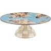 MACKENZIE-CHILDS Enamel Pedestal Platter, Round Cake Stand, Large, Wild Rose Slate(Blue-gray  Brown)