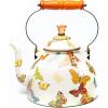 MACKENZIE-CHILDS Enamel Tea Kettle, Decorative Tea Kettle for Stovetop, 3 Quarts, Wild Rose Slate(Butterfly Garden)