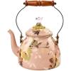 MACKENZIE-CHILDS Enamel Tea Kettle, Decorative Tea Kettle for Stovetop, 3 Quarts, Wild Rose Slate(Mauve Wild Rose)