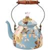 MACKENZIE-CHILDS Enamel Tea Kettle, Decorative Tea Kettle for Stovetop, 3 Quarts, Wild Rose Slate(Slate Wild Rose)