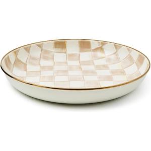MACKENZIE-CHILDS Enamel Abundant Bowl, Decorative or Serving Bowl, 13-Cup Capacity, Wild Rose Mauve(Mocha Check)