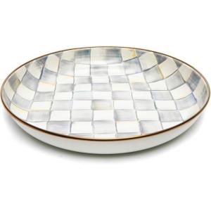 MACKENZIE-CHILDS Enamel Abundant Bowl, Decorative or Serving Bowl, 13-Cup Capacity, Wild Rose Mauve(Sterling Check)