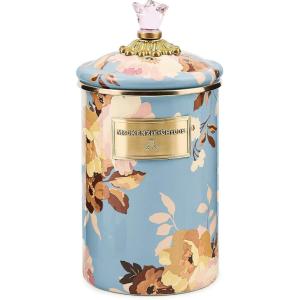 MACKENZIE-CHILDS Enamel Canister, Kitchen Storage Container with Lid, Large, 64-Ounce Capacity, Wild Rose Slate(Slate Wild Rose)