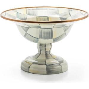 MACKENZIE-CHILDS Enamel Compote, Pedestal Serving Dish or Decorative Bowl, Large, Wild Rose Slate(Sterling Check)