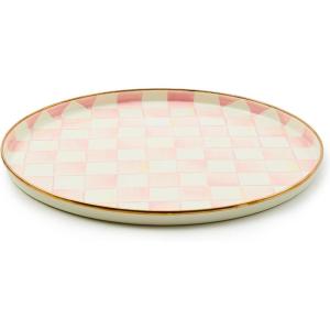 MACKENZIE-CHILDS Enamel Round Tray, Decorative Serving Platter for Food and Drinks, Wild Rose Mauve(Rosy Check)
