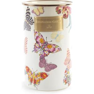 MACKENZIE-CHILDS Enamel Utensil Holder, Stylish Kitchen Countertop Organizer, Wild Rose Mauve(Butterfly Garden)