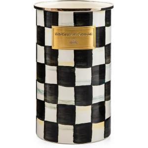 MACKENZIE-CHILDS Enamel Utensil Holder, Stylish Kitchen Countertop Organizer, Wild Rose Mauve(Courtly Check)