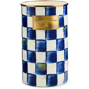 MACKENZIE-CHILDS Enamel Utensil Holder, Stylish Kitchen Countertop Organizer, Wild Rose Mauve(Royal Check)