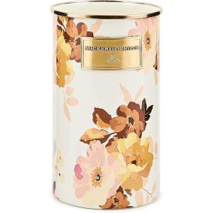 MACKENZIE-CHILDS Enamel Utensil Holder, Stylish Kitchen Countertop Organizer, Wild Rose Mauve(White Wild Rose)
