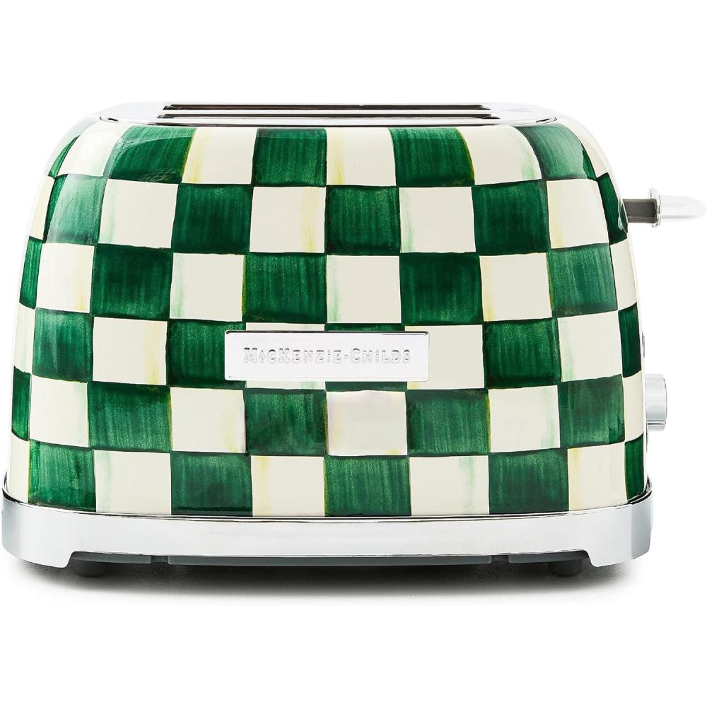 image:imageMACKENZIECHILDS 2Slice Toaster Decorative Toaster for Kitchen BlackandWhite Courtly Flower MarketEmerald Check