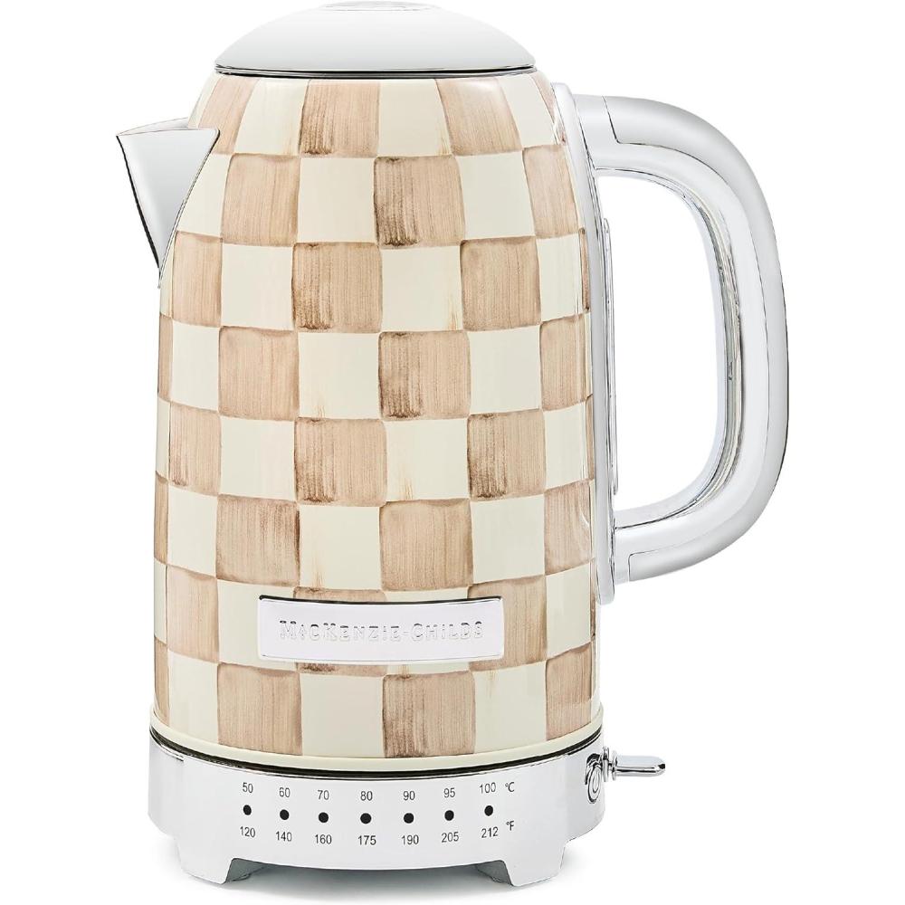 image:imageMACKENZIECHILDS Electric Kettle StainlessSteel Tea Kettle BlackandWhite Courtly Flower MarketMocha Check