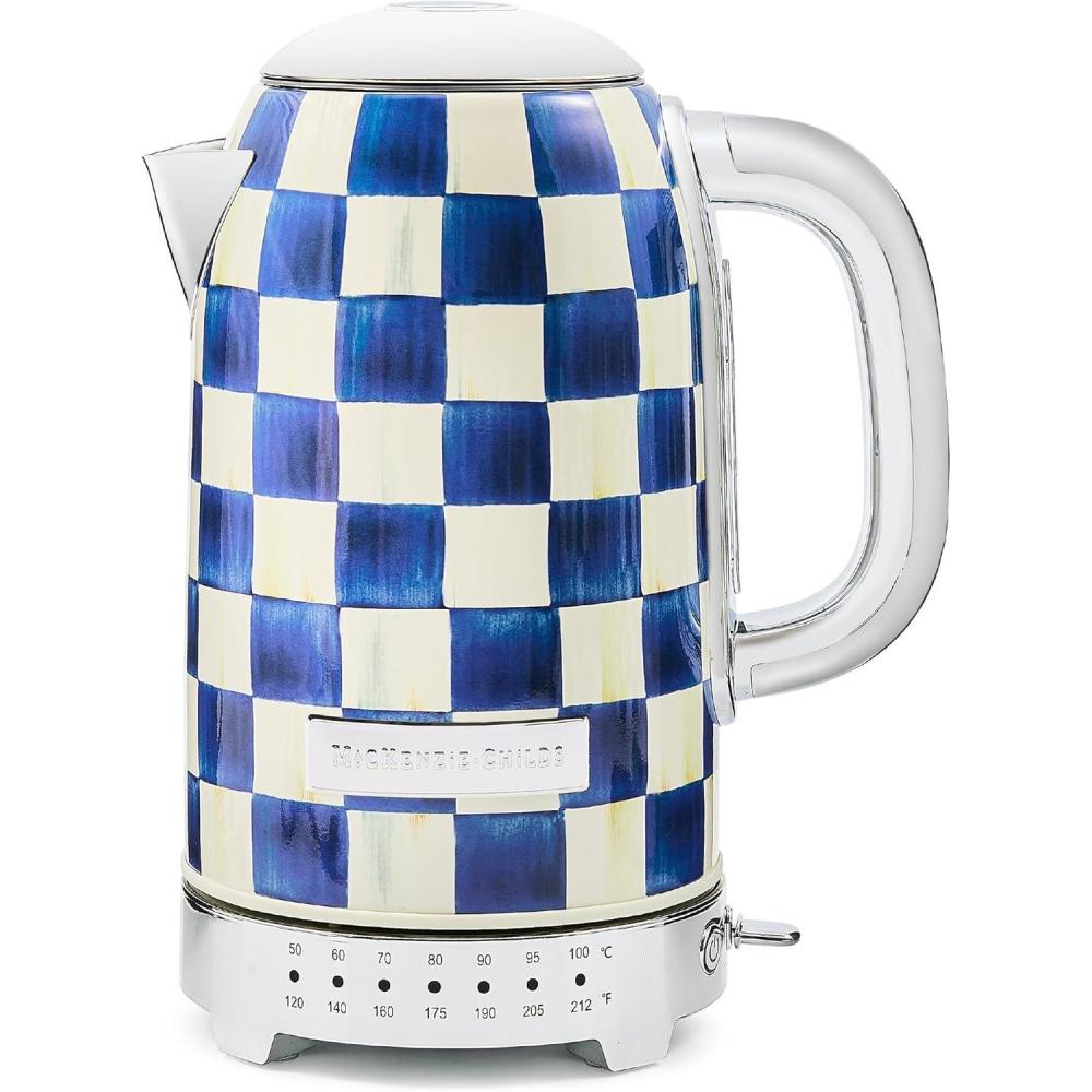 image:imageMACKENZIECHILDS Electric Kettle StainlessSteel Tea Kettle BlackandWhite Courtly Flower MarketRoyal Check