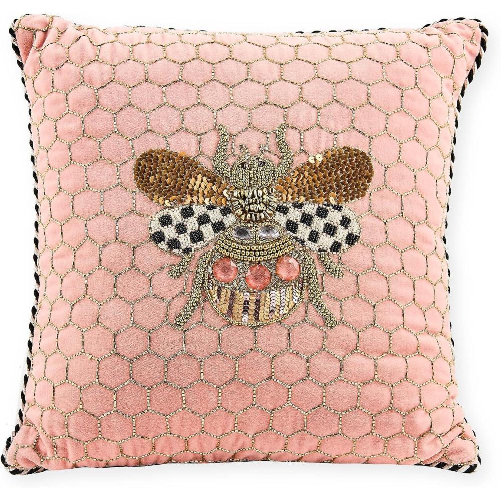 image:imageMACKENZIECHILDS Throw Pillow Decorative Cotton Pillow for Living Room 18x12 Queen Bee Pink