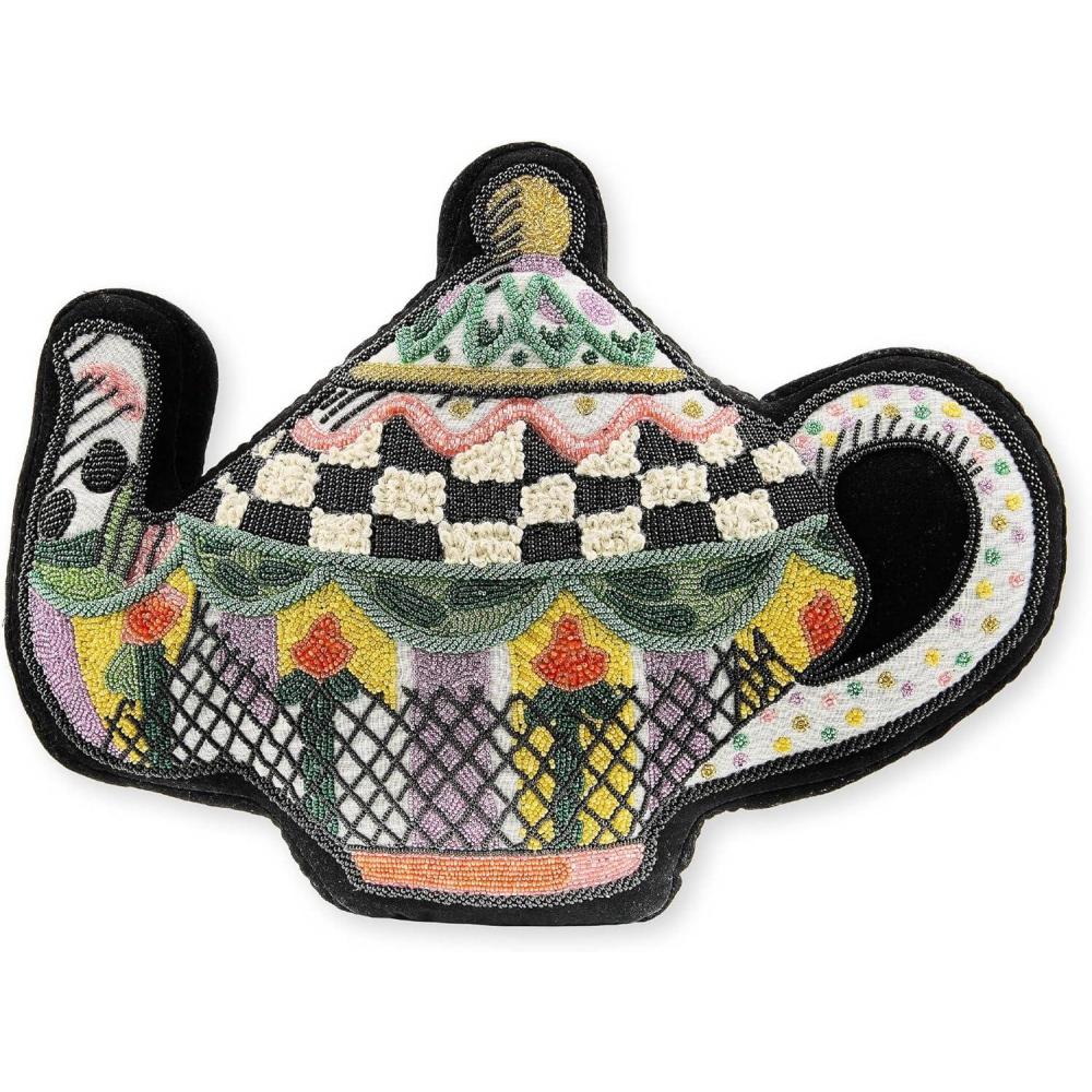 image:imageMACKENZIECHILDS Throw Pillow Decorative Cotton Pillow for Living Room 18x14 Embellished Teapot Shape