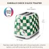 MACKENZIE-CHILDS 2-Slice Toaster, Decorative Toaster for Kitchen, Black-and-White Courtly Flower Market(Emerald Check)