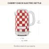 MACKENZIE-CHILDS Electric Kettle, Stainless-Steel Tea Kettle, Black-and-White Courtly Flower Market(Cherry Check)