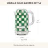 MACKENZIE-CHILDS Electric Kettle, Stainless-Steel Tea Kettle, Black-and-White Courtly Flower Market(Emerald Check)