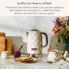 MACKENZIE-CHILDS Electric Kettle, Stainless-Steel Tea Kettle, Black-and-White Courtly Flower Market(Mocha Check)