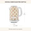 MACKENZIE-CHILDS Electric Kettle, Stainless-Steel Tea Kettle, Black-and-White Courtly Flower Market(Mocha Check)