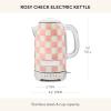 MACKENZIE-CHILDS Electric Kettle, Stainless-Steel Tea Kettle, Black-and-White Courtly Flower Market(Rosy Check)