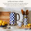 MACKENZIE-CHILDS Electric Kettle, Stainless-Steel Tea Kettle, Black-and-White Courtly Flower Market(Royal Check)